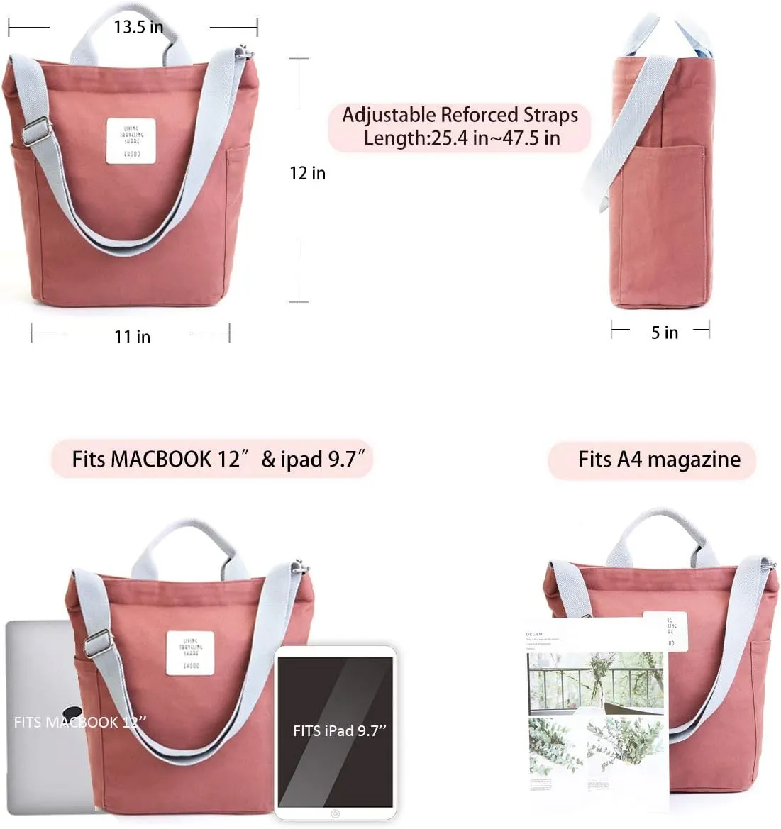 Worldlyda Women Canvas Tote Purse Large Shoulder Bag Casual Crossbody Hobo Top Handle Handbags