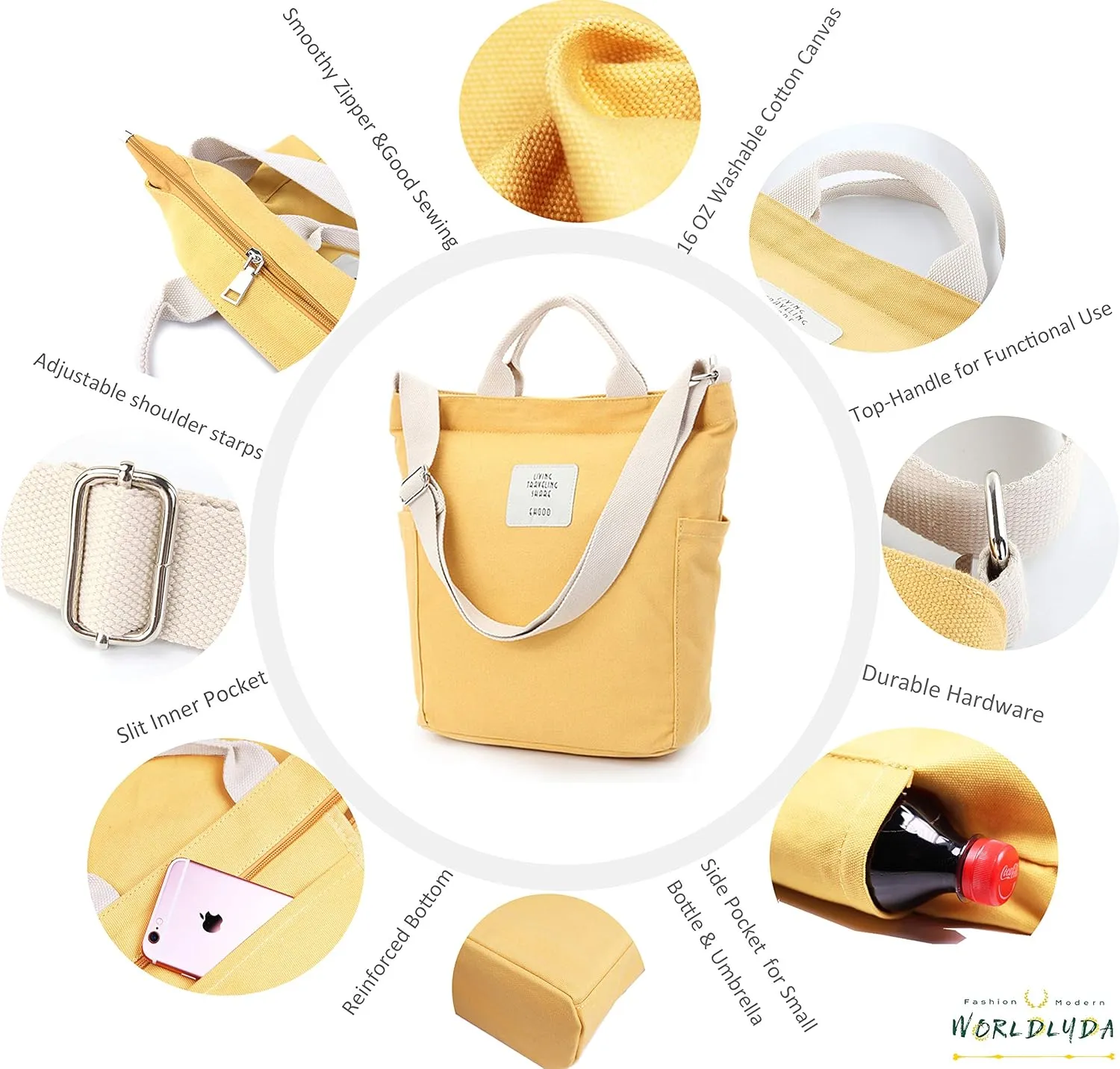 Worldlyda Women Canvas Tote Purse Large Shoulder Bag Casual Crossbody Hobo Top Handle Handbags
