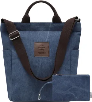 Worldlyda Women Canvas Tote Purse Large Shoulder Bag Casual Crossbody Hobo Top Handle Handbags