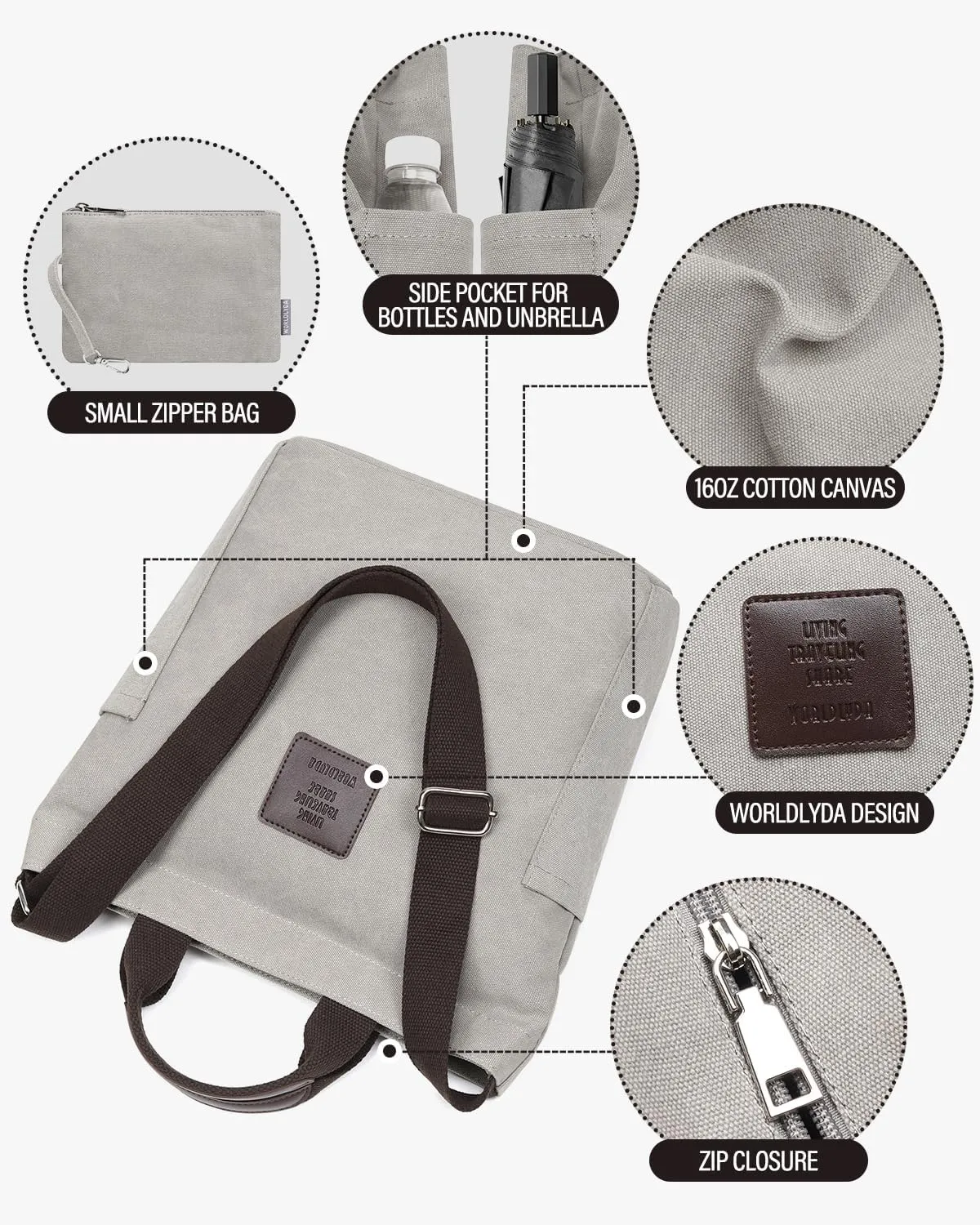 Worldlyda Women Canvas Tote Purse Large Shoulder Bag Casual Crossbody Hobo Top Handle Handbags