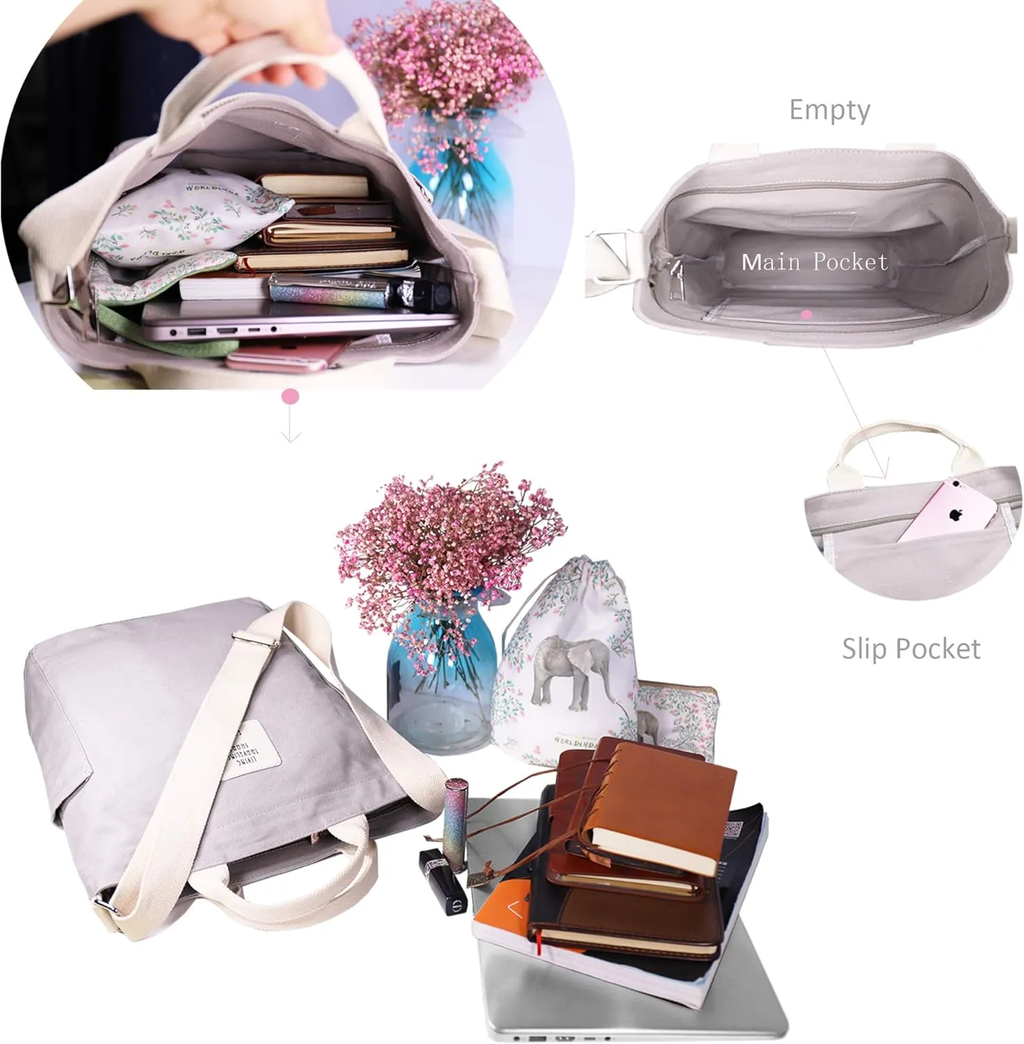 Worldlyda Women Canvas Tote Purse Large Shoulder Bag Casual Crossbody Hobo Top Handle Handbags