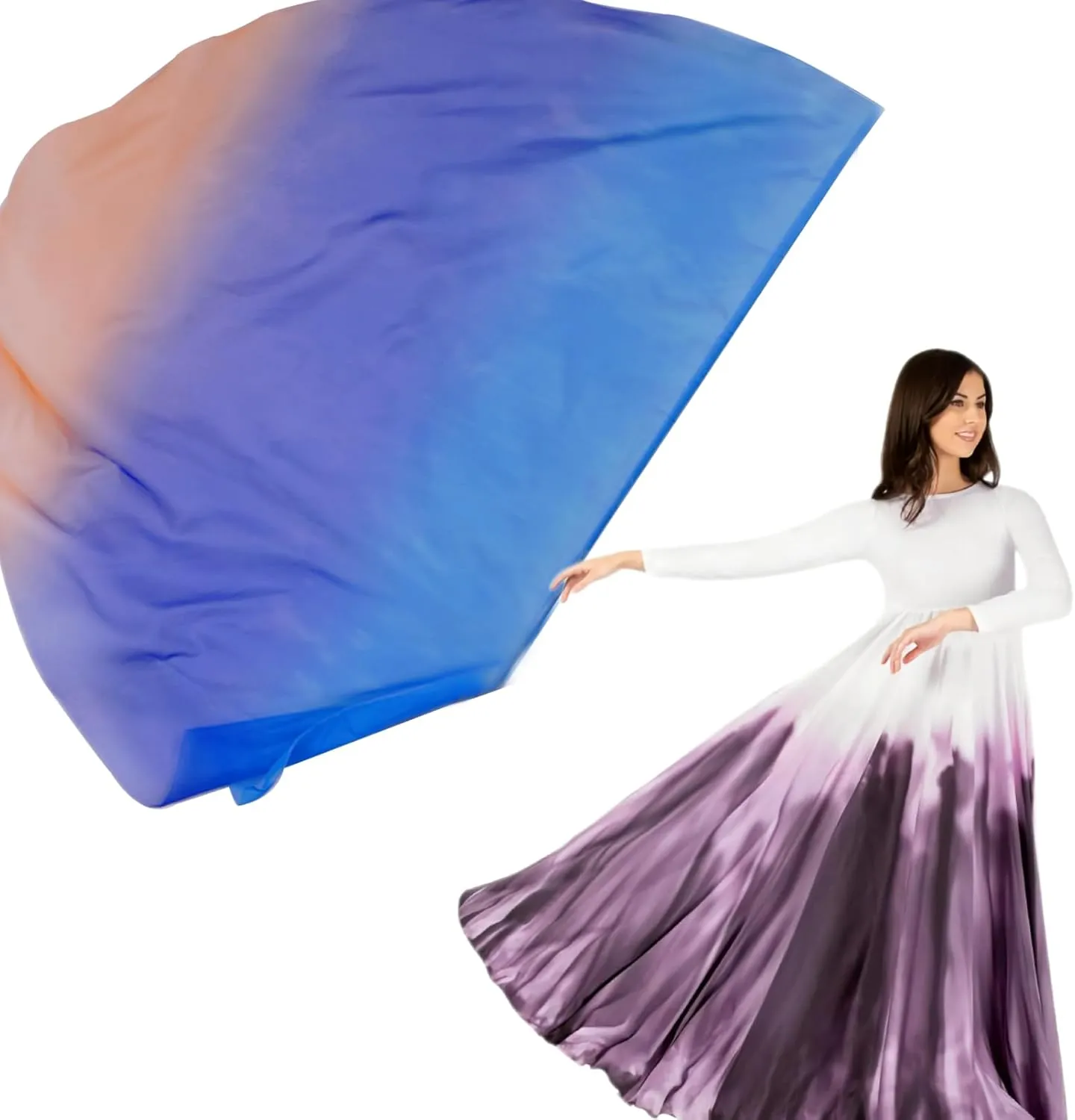 Worship Flags with Scalable Rod, 59" Semicircle Sheer Silk-like Chiffon Flag for Dance Practice Performance, Church Praise Dance Flags, Spinning Veil Scarf Poi Ribbon, Banderas de Danza, Large (B3)