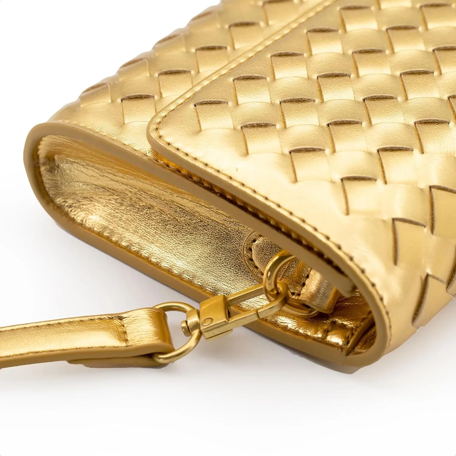 Woven Clutch Purse Ladies Top Handle Handbag Leather Crossbody Shoulder Bag with Detachable Strap