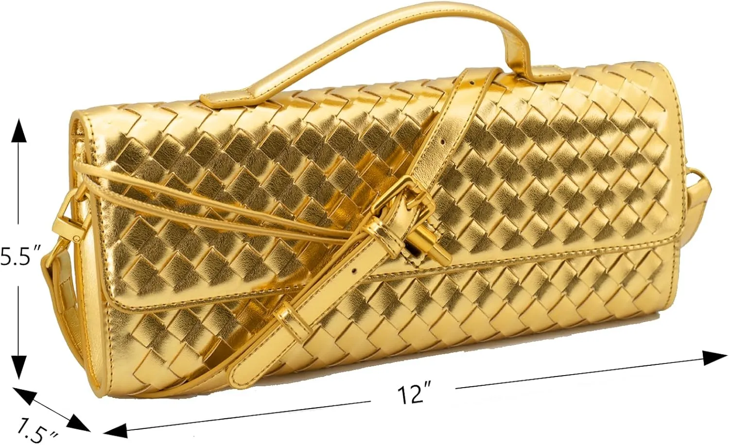 Woven Clutch Purse Ladies Top Handle Handbag Leather Crossbody Shoulder Bag with Detachable Strap