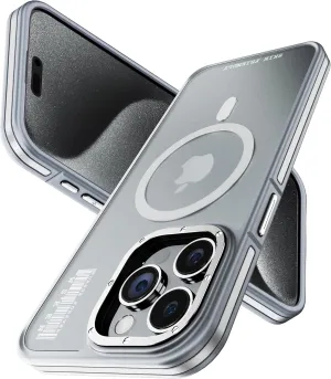 WSKEN Magnetic Case for iPhone 15 Pro Compatible with MagSafe [Skin Friendly] [Metal Camera Lens Frame Protection] Slim Translucent Matte Military Grade Shockproof Phone Cover,Silver