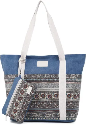 Wxnow Canvas Tote Bag for Women Top Handle Satchel Handbags Shoulder Bag Purse
