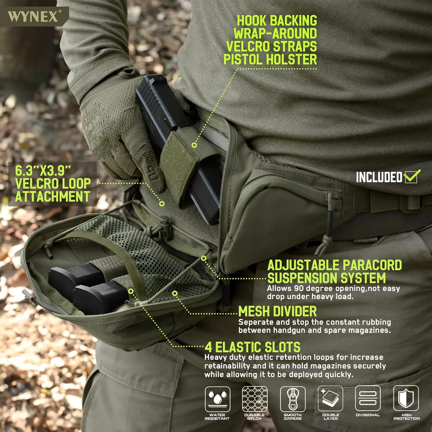 WYNEX Concealed Carry Fanny Pack Pistol Pouch, Tactical Fanny Pack Handgun Pouch with Universal Pistol Holster CCW EDC Waist Pack of Adjustable Paracord Suspension System for Men