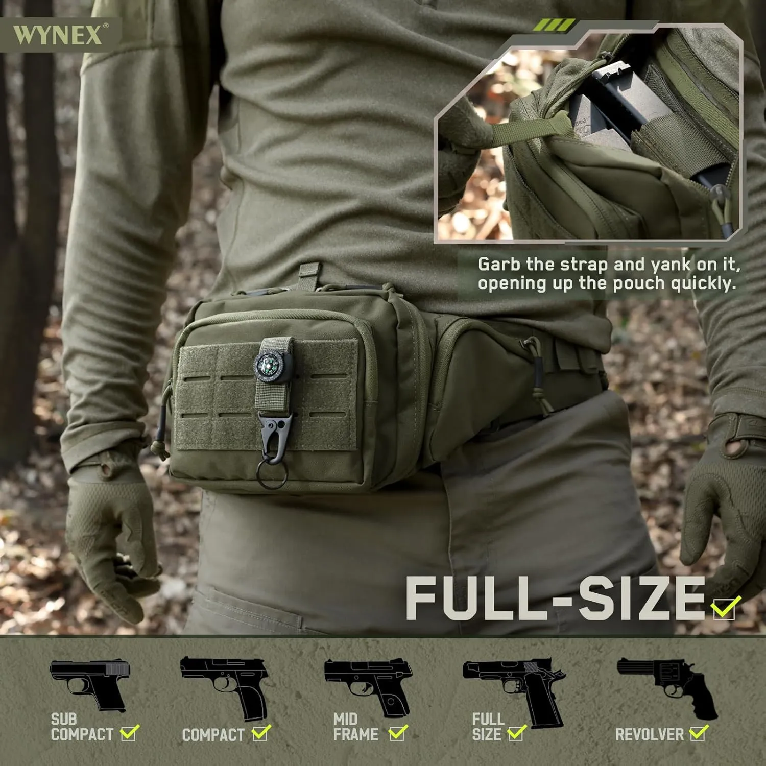 WYNEX Concealed Carry Fanny Pack Pistol Pouch, Tactical Fanny Pack Handgun Pouch with Universal Pistol Holster CCW EDC Waist Pack of Adjustable Paracord Suspension System for Men