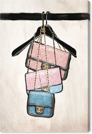Wynwood Studio Fashion and Glam Wall Art Canvas Prints 'Closet Purses' Handbags Home Décor, 16" x 24", Pink, Blue