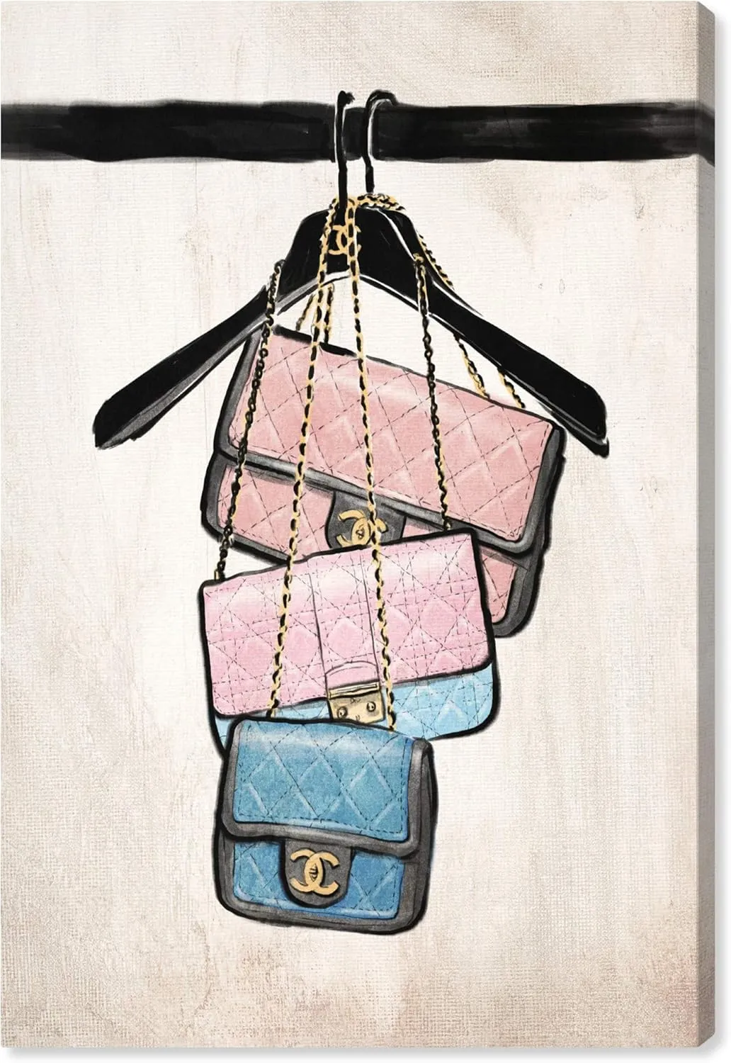 Wynwood Studio Fashion and Glam Wall Art Canvas Prints 'Closet Purses' Handbags Home Décor, 16" x 24", Pink, Blue