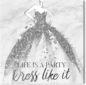 Wynwood Studio Fashion and Glam Wall Art Canvas Prints 'Life is a Party Silver' Home Décor, 20x20