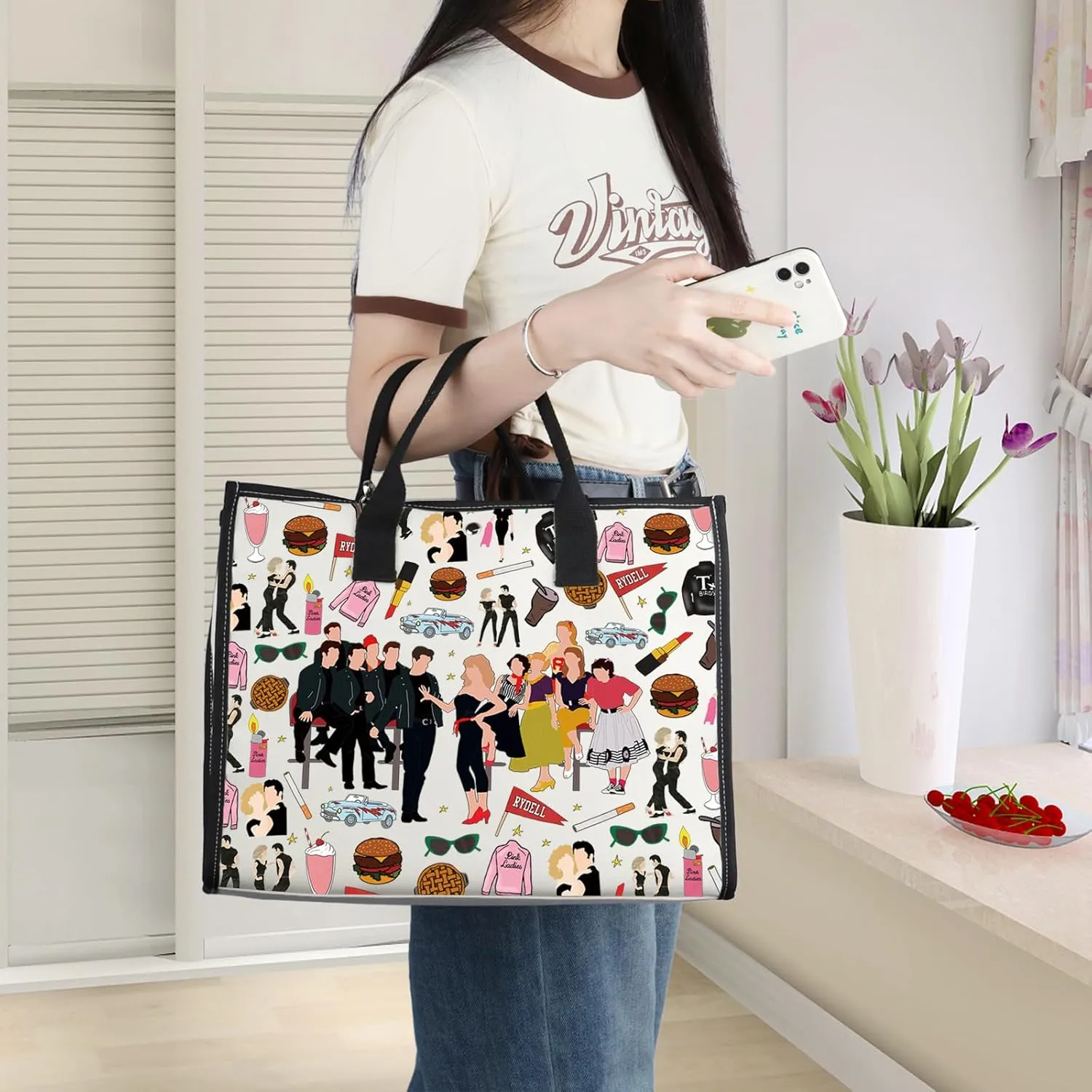 WZMPA Danny & Sandy Travel Makeup Bag Danny & Sandy Inspired Gift Theater Musical Zipper Pouch Bag (RYDELL BG)
