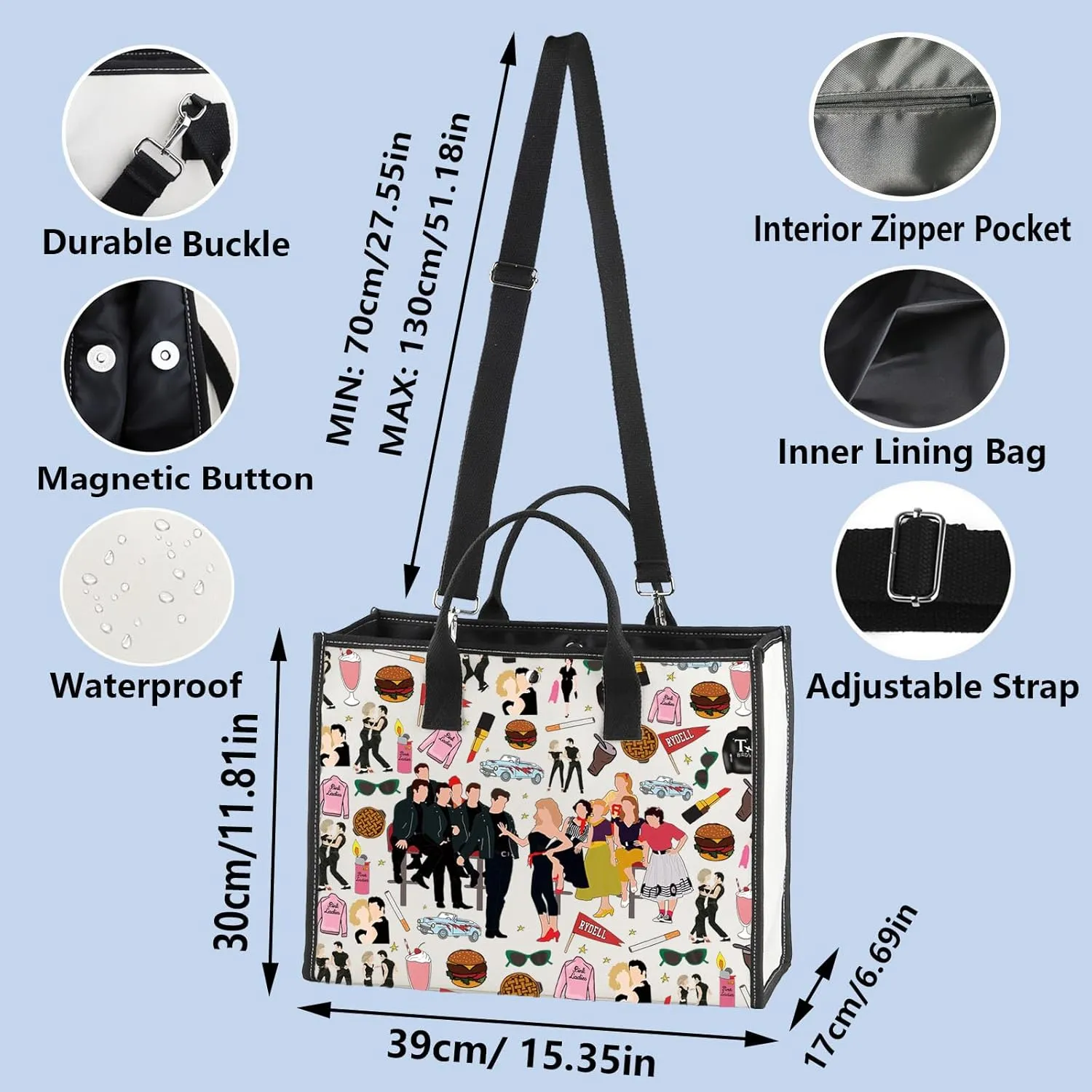 WZMPA Danny & Sandy Travel Makeup Bag Danny & Sandy Inspired Gift Theater Musical Zipper Pouch Bag (RYDELL BG)