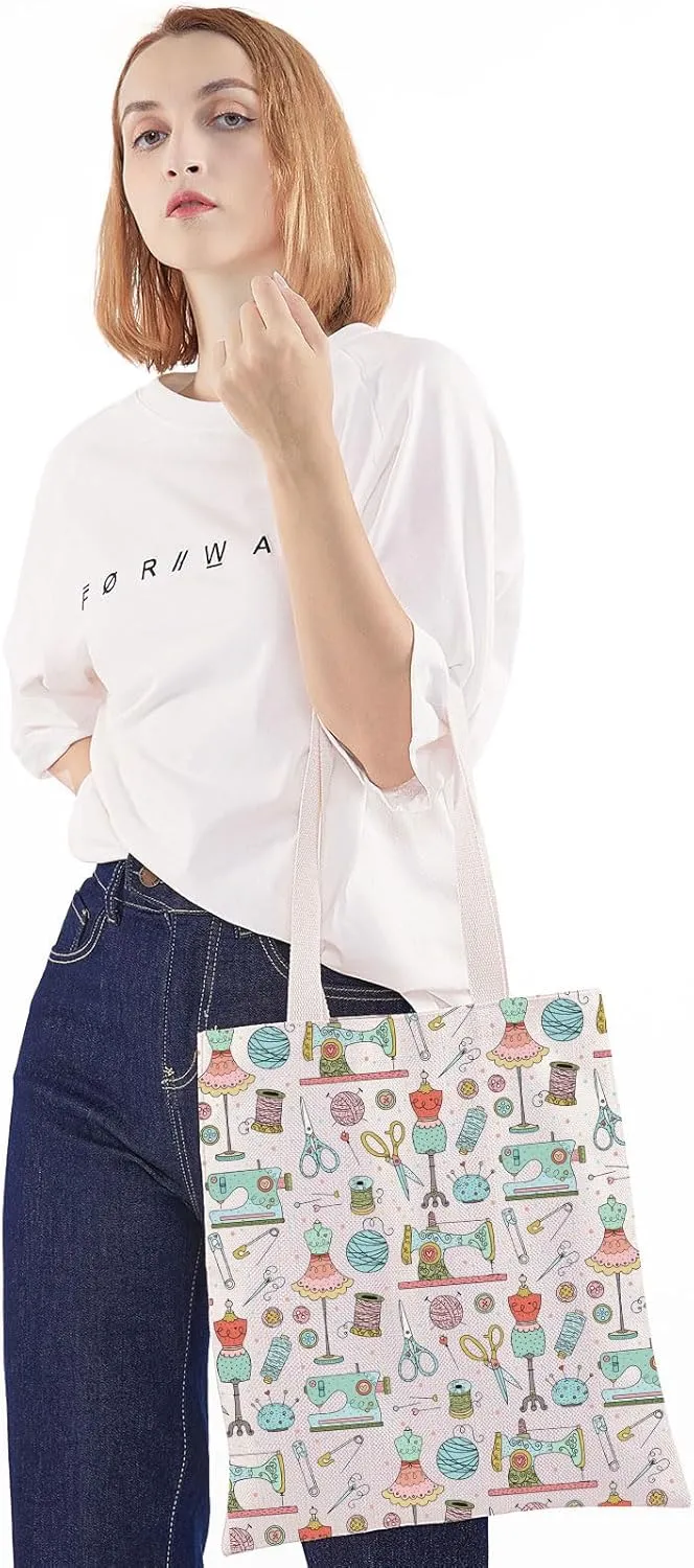 WZMPA Funny Sewing Cosmetic Makeup Bag Sewing Machine Gift Sewing Tools Canvas Zipper Pouch Bag Seamstress Quilters Gift (Sewing Tools TG)