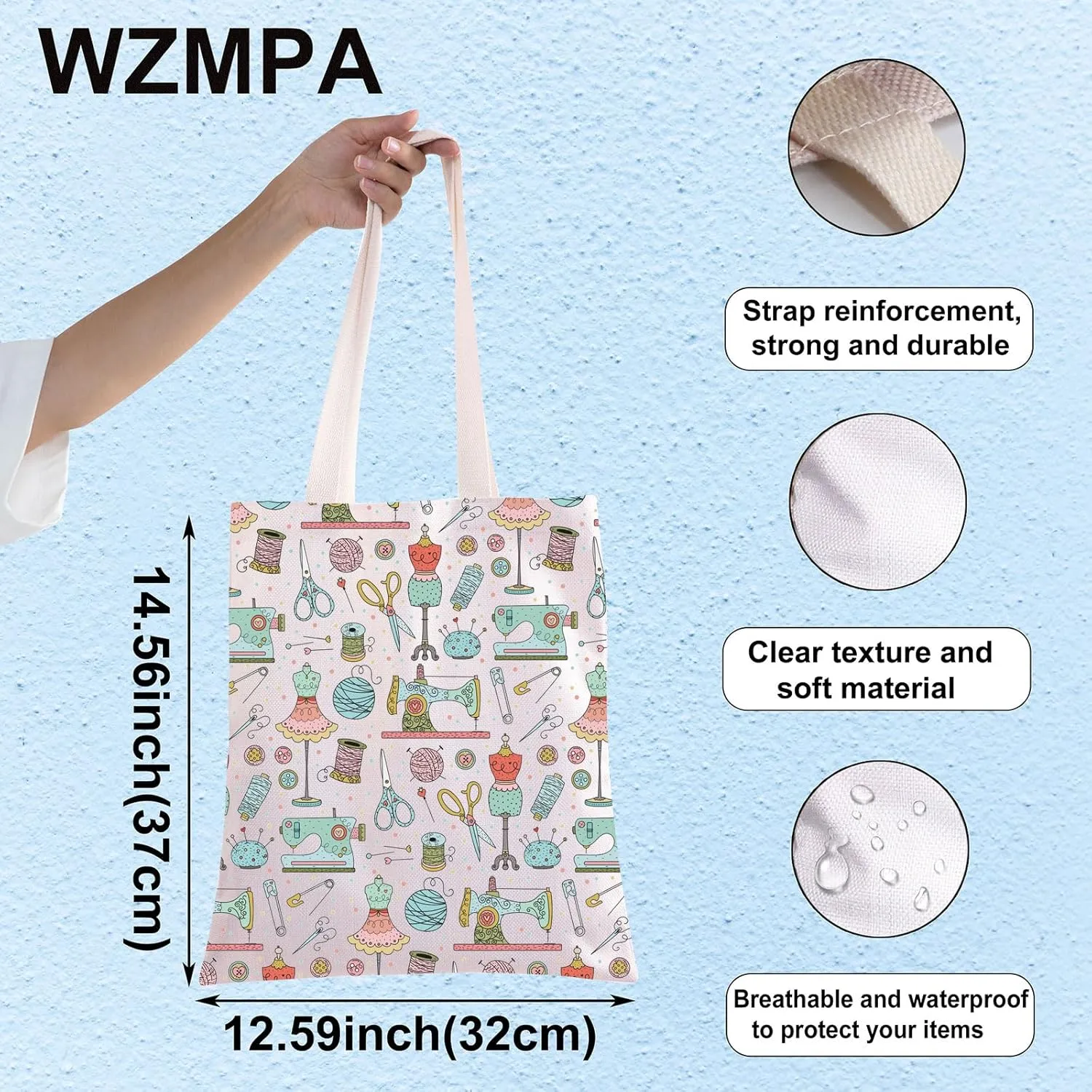 WZMPA Funny Sewing Cosmetic Makeup Bag Sewing Machine Gift Sewing Tools Canvas Zipper Pouch Bag Seamstress Quilters Gift (Sewing Tools TG)