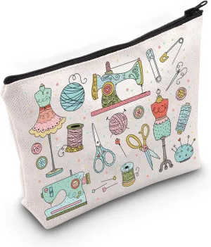 WZMPA Funny Sewing Cosmetic Makeup Bag Sewing Machine Gift Sewing Tools Canvas Zipper Pouch Bag Seamstress Quilters Gift (Sewing Tools)