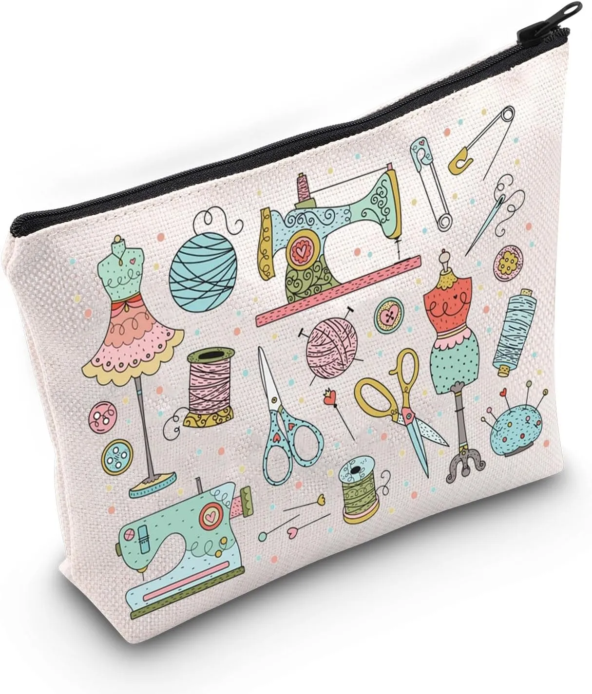 WZMPA Funny Sewing Cosmetic Makeup Bag Sewing Machine Gift Sewing Tools Canvas Zipper Pouch Bag Seamstress Quilters Gift (Sewing Tools)
