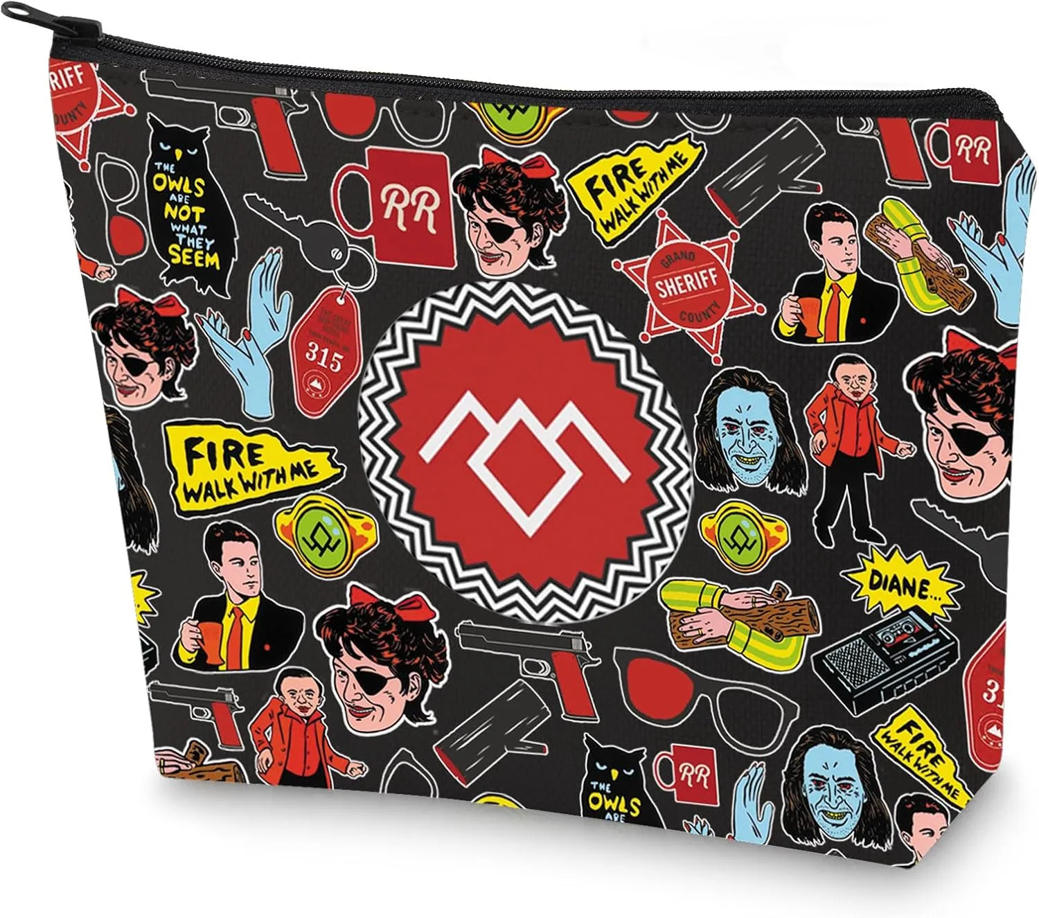 WZMPA Laura Palmer Travel Makeup Bag Dale Cooper Fans Gift Owl Cave Zipper Pouch Bag Laura Palmer Merchandise (Fire walk with me Bl)