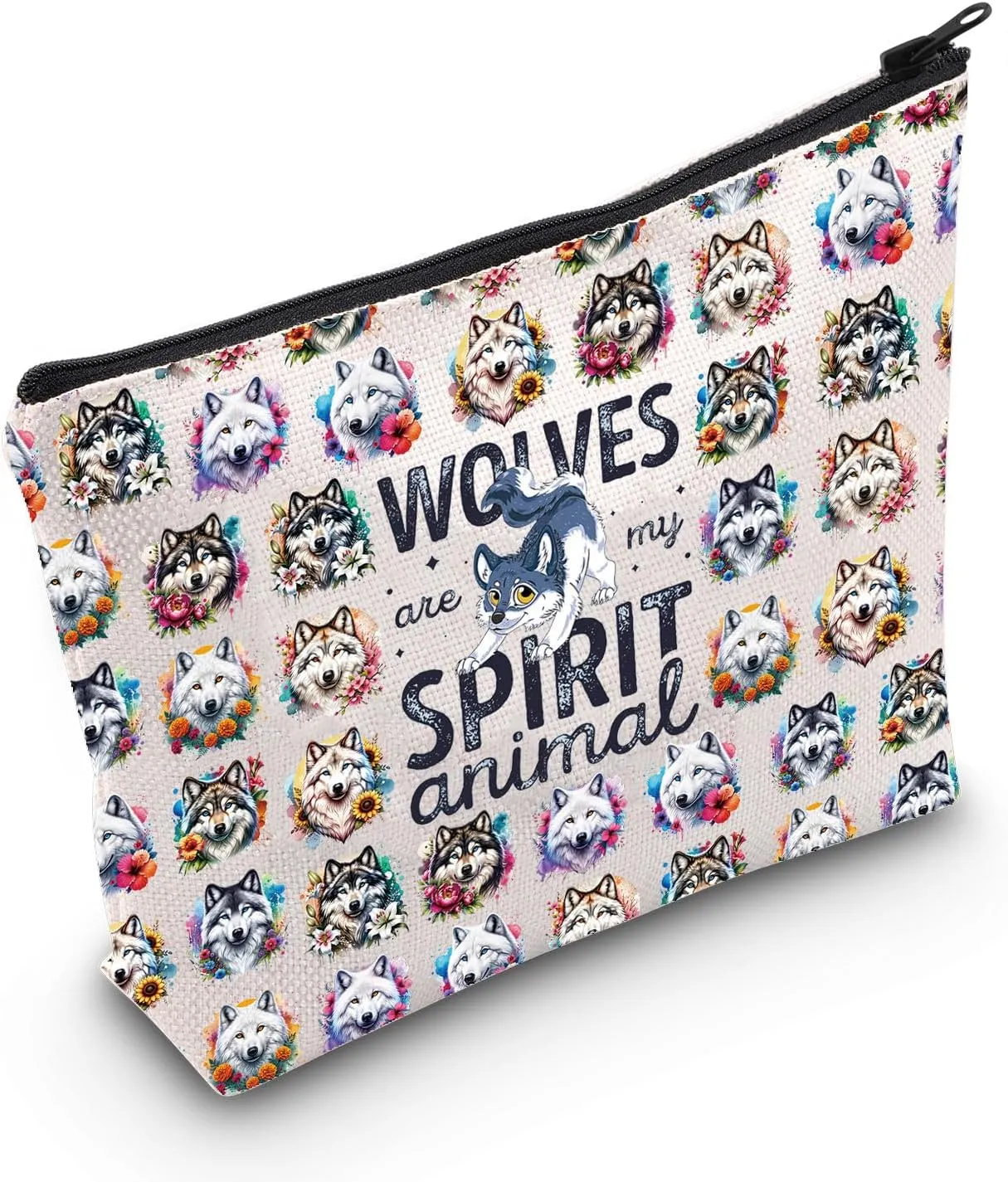 WZMPA Wolf Themed Cosmetic Bag Howling Wolf Lover Gift My Spirit Animal Is A Wolf Makeup Zipper Pouch Bag Animal Lover Gift (Wolves Spirit F)