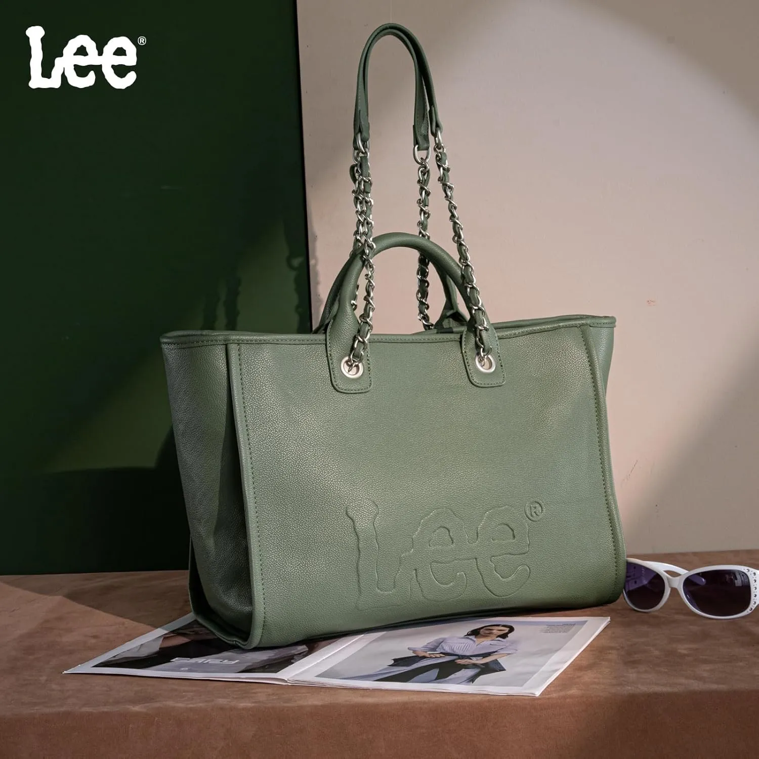 x Lee Large Shoulder Tote Bag for Women Vegan Leather Top-Handle Bag