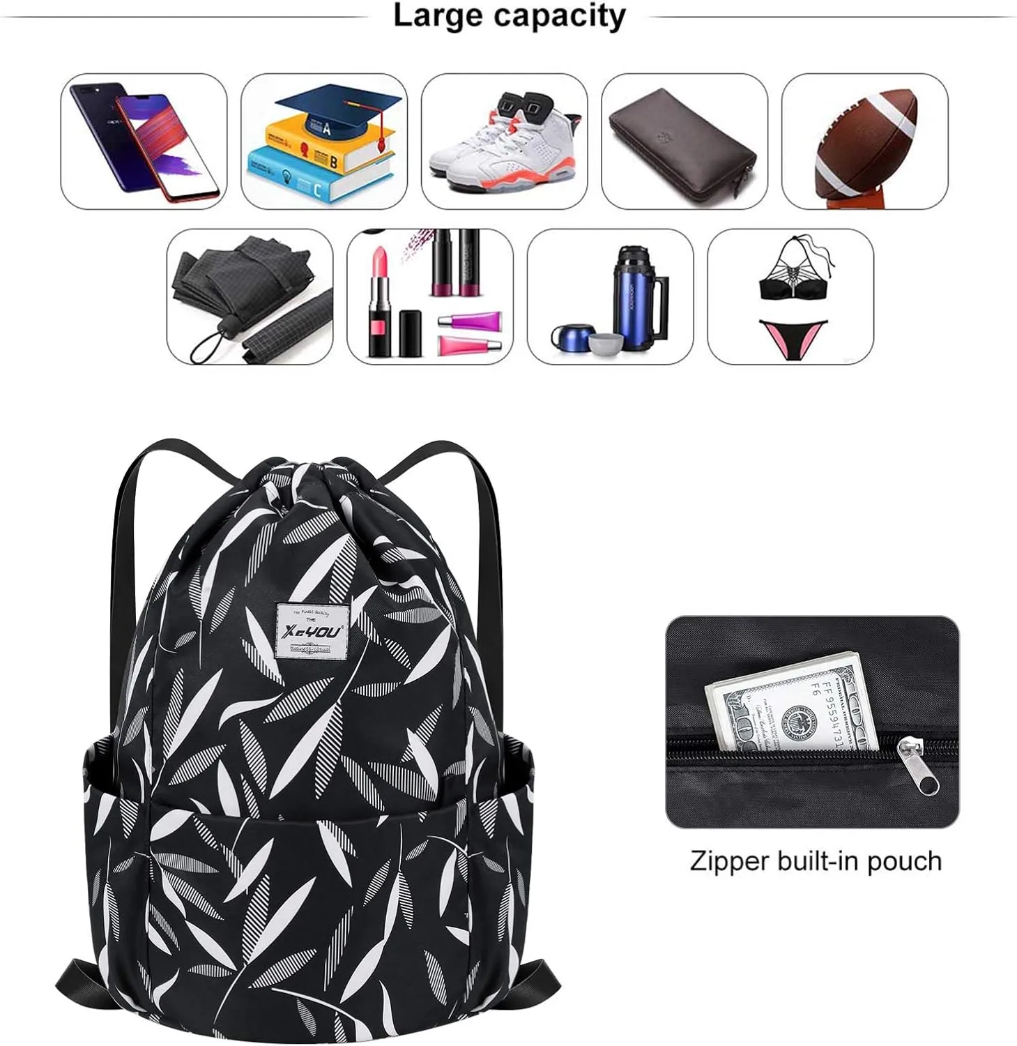 XEYOU Drawstring Sports Backpack Lightweight Gym Yoga Sackpack Shoulder Rucksack Casual Outdoor Daypack for Women and Men