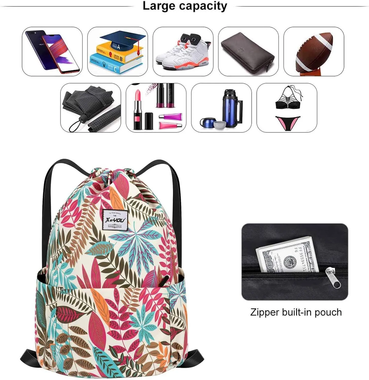 XEYOU Drawstring Sports Backpack Lightweight Gym Yoga Sackpack Shoulder Rucksack Casual Outdoor Daypack for Women and Men