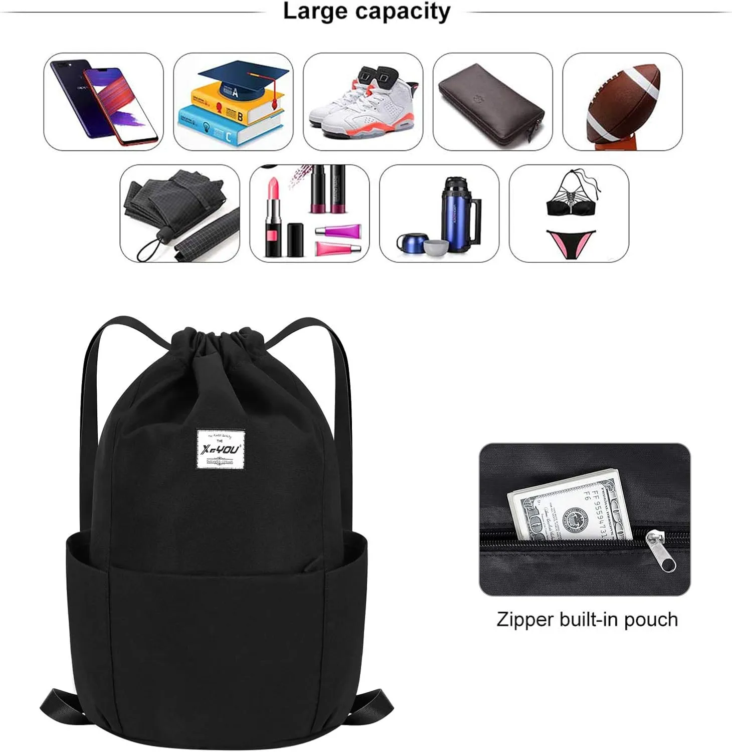XEYOU Drawstring Sports Backpack Lightweight Gym Yoga Sackpack Shoulder Rucksack Casual Outdoor Daypack for Women and Men