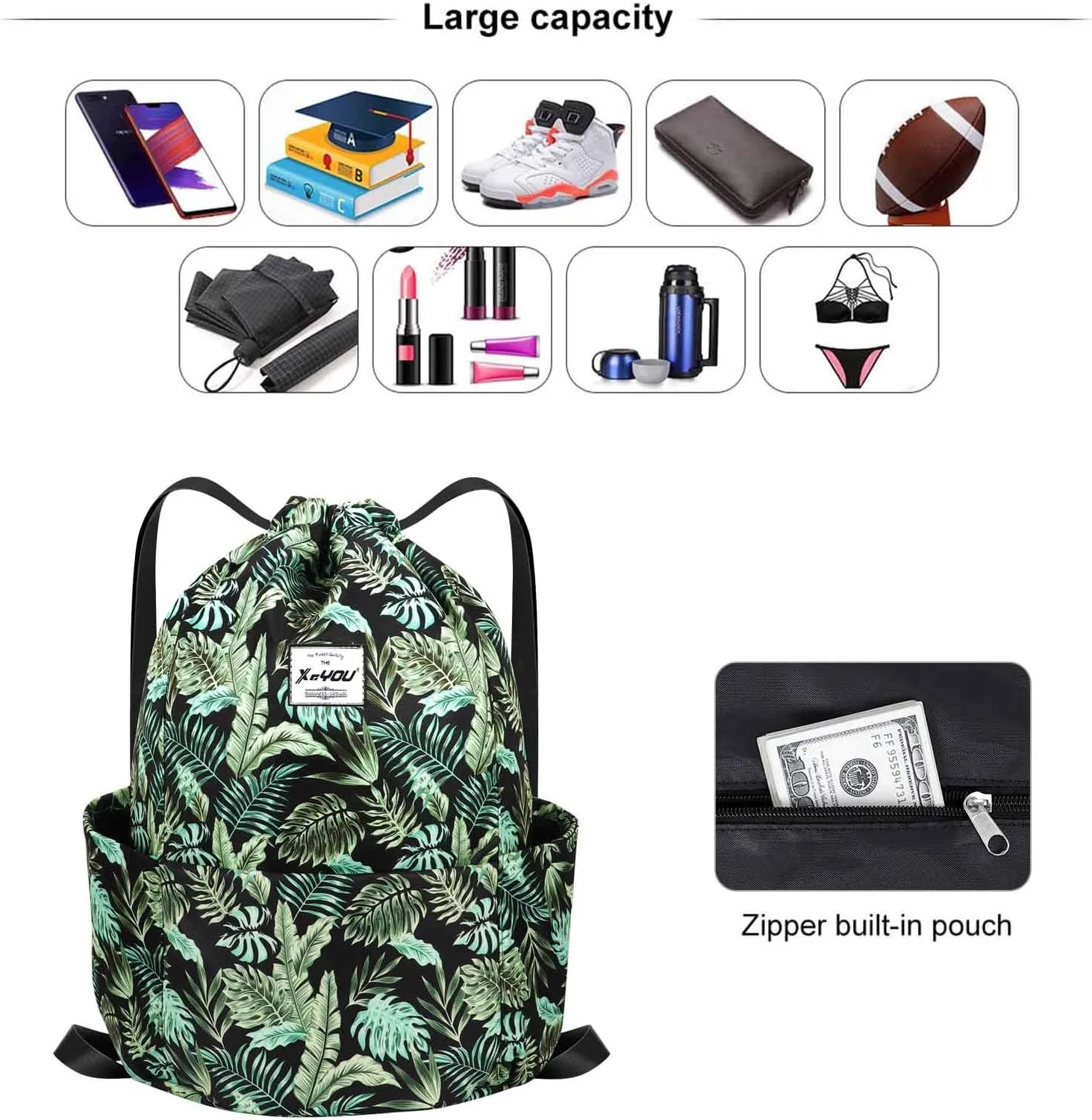 XEYOU Drawstring Sports Backpack Lightweight Gym Yoga Sackpack Shoulder Rucksack Casual Outdoor Daypack for Women and Men