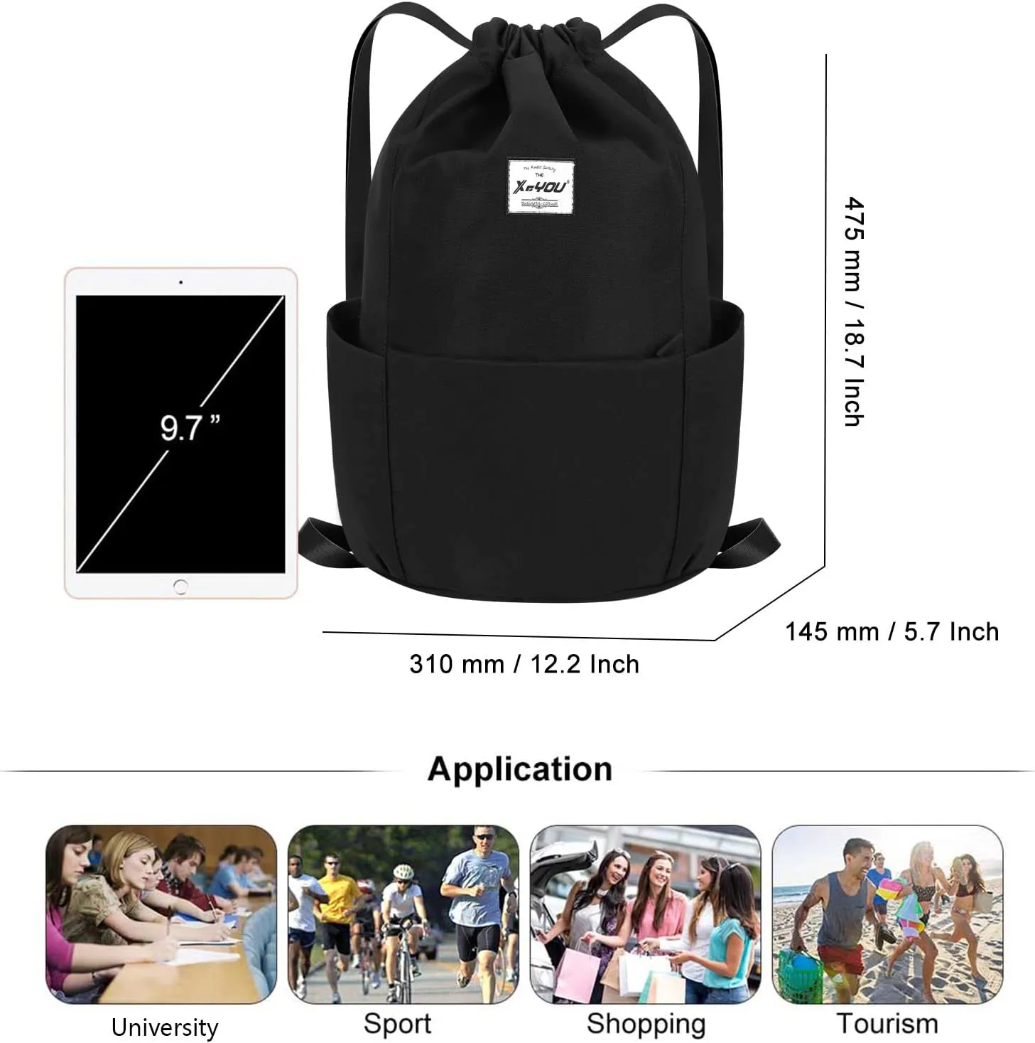 XEYOU Drawstring Sports Backpack Lightweight Gym Yoga Sackpack Shoulder Rucksack Casual Outdoor Daypack for Women and Men