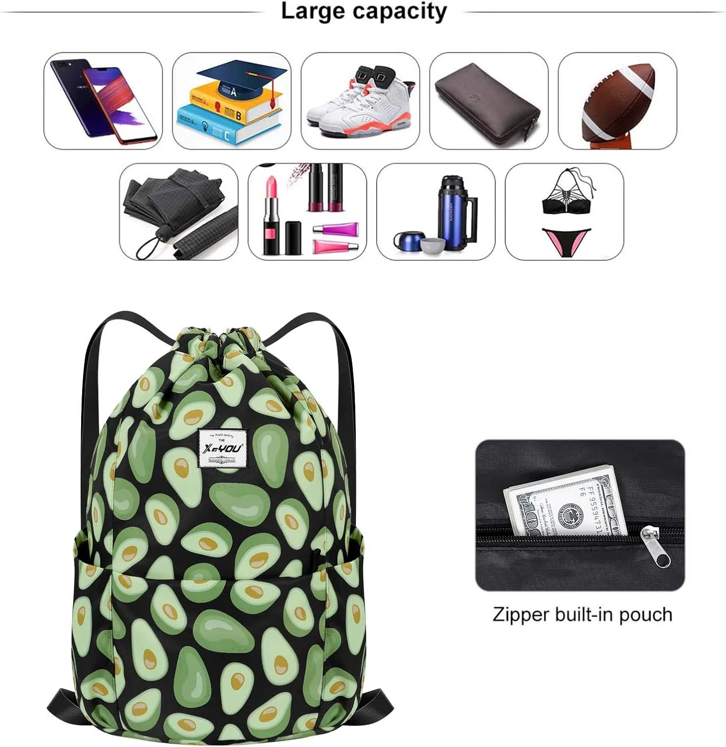 XEYOU Drawstring Sports Backpack Lightweight Gym Yoga Sackpack Shoulder Rucksack Casual Outdoor Daypack for Women and Men