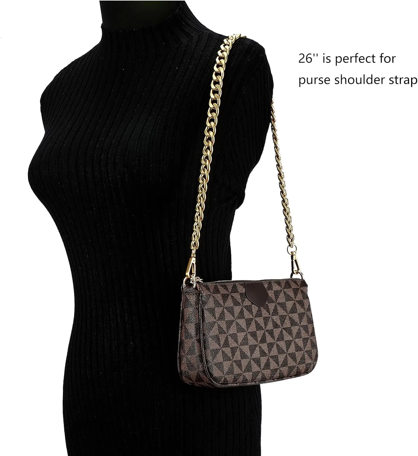Xiazw Medium Size Fabulous Metal Shoulder Crossbody Purse Strap Replacement Bag Chain Accessories (26‘’, Black)