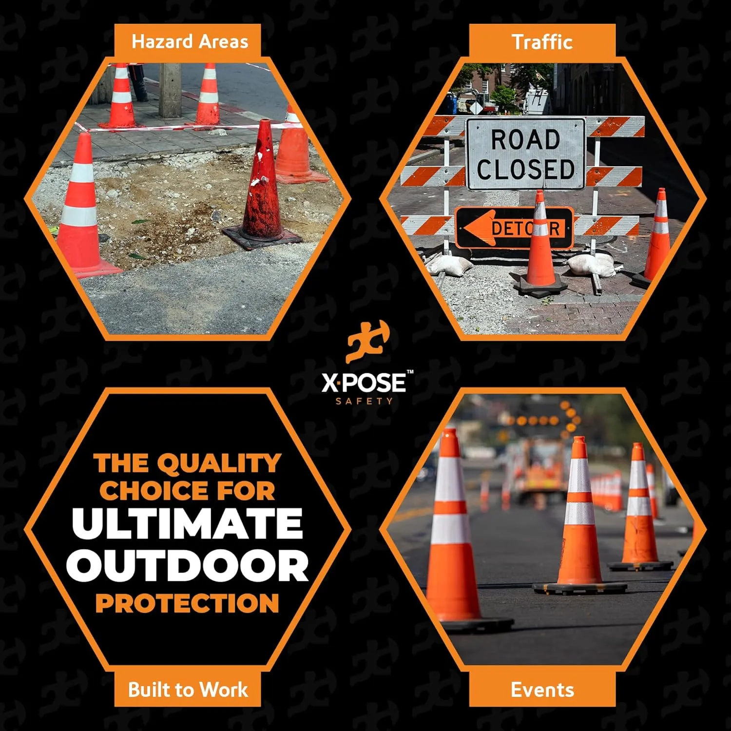 Xpose Safety 36 Inch Orange Slim Line Traffic Cones Heavy Duty 12lb with 6" & 4" Collars, 24 Pack Multipurpose PVC Plastic Safety Cone for Parking, Soccer, Caution, Kids and Construction