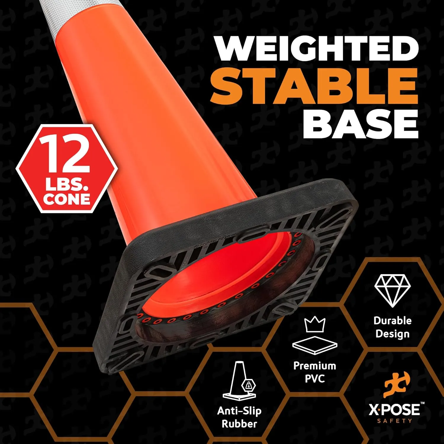 Xpose Safety 36 Inch Orange Slim Line Traffic Cones Heavy Duty 12lb with 6" & 4" Collars, 24 Pack Multipurpose PVC Plastic Safety Cone for Parking, Soccer, Caution, Kids and Construction