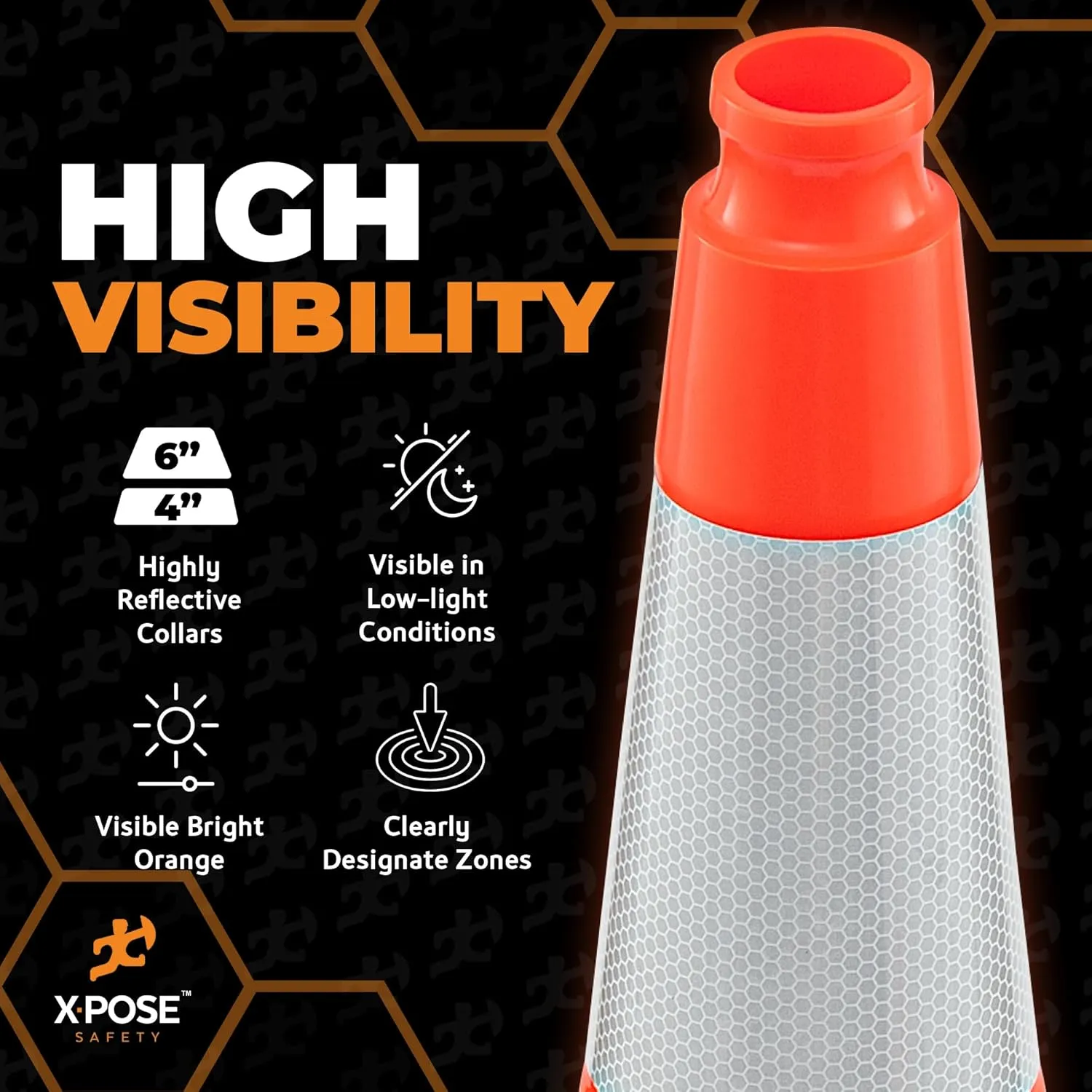 Xpose Safety 36 Inch Orange Slim Line Traffic Cones Heavy Duty 12lb with 6" & 4" Collars, 24 Pack Multipurpose PVC Plastic Safety Cone for Parking, Soccer, Caution, Kids and Construction