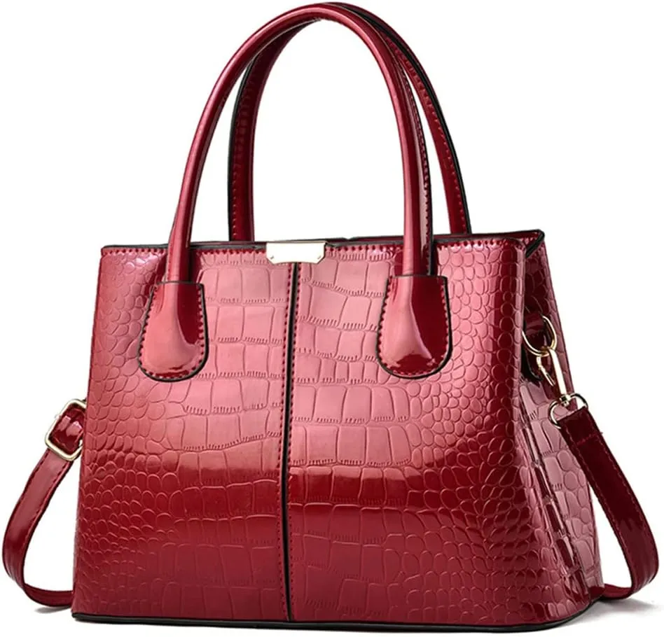 XXGJOALD-Women Handbags Classic Top Handle Purse Shiny Patent Leather Crocodile Pattern Totes Stylish Satchel Shoulder Bag