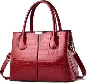 XXGJOALD-Women Handbags Classic Top Handle Purse Shiny Patent Leather Crocodile Pattern Totes Stylish Satchel Shoulder Bag