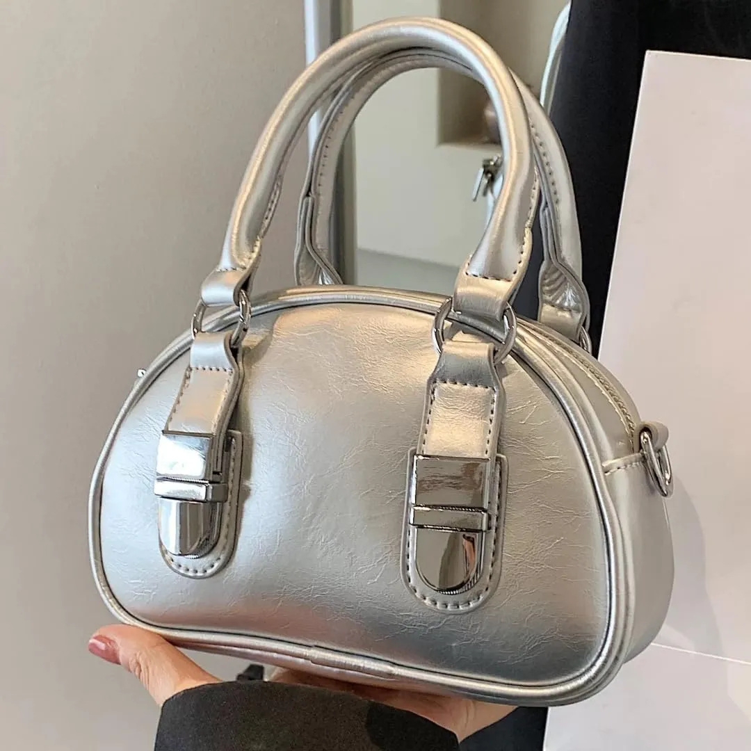Y2k Small Leather Purse Trendy Crossbody Bag Top Handle Bag Fashion Retro Boston Shoulder Satchel Bag for Women
