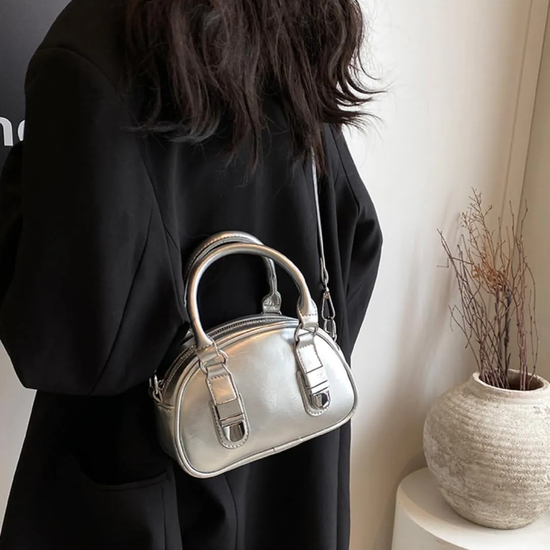 Y2k Small Leather Purse Trendy Crossbody Bag Top Handle Bag Fashion Retro Boston Shoulder Satchel Bag for Women