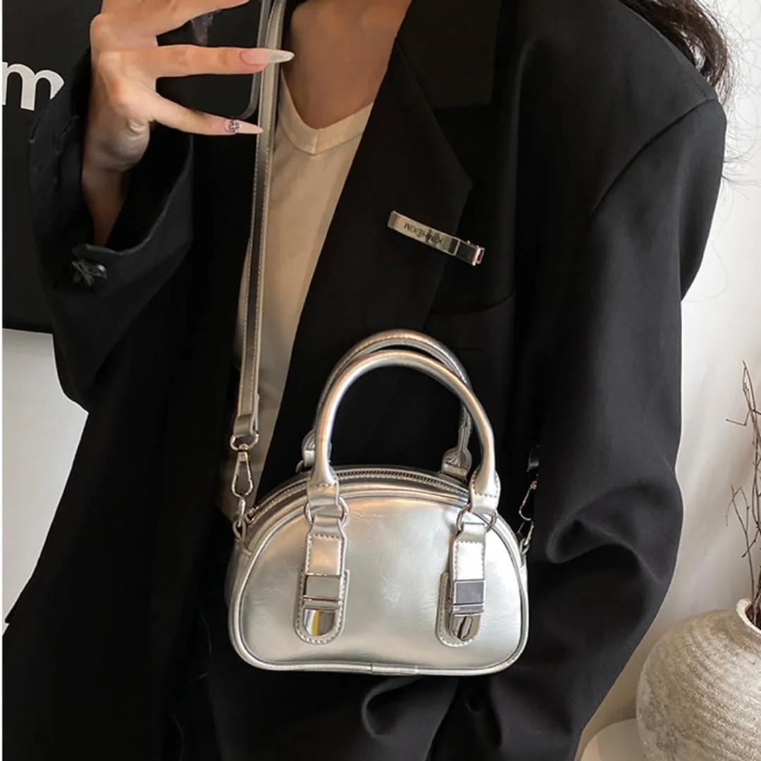 Y2k Small Leather Purse Trendy Crossbody Bag Top Handle Bag Fashion Retro Boston Shoulder Satchel Bag for Women
