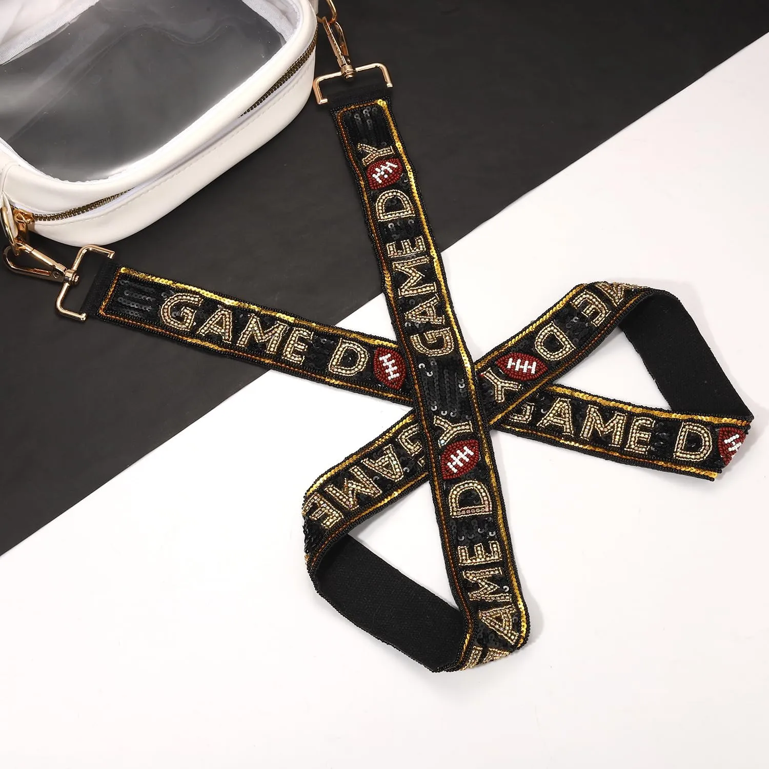 YAHPERN Beaded Purse Straps Game Day Purse Strap Replacement Sequin Crossbody Football Purse Strap for Stadium Clear Bag