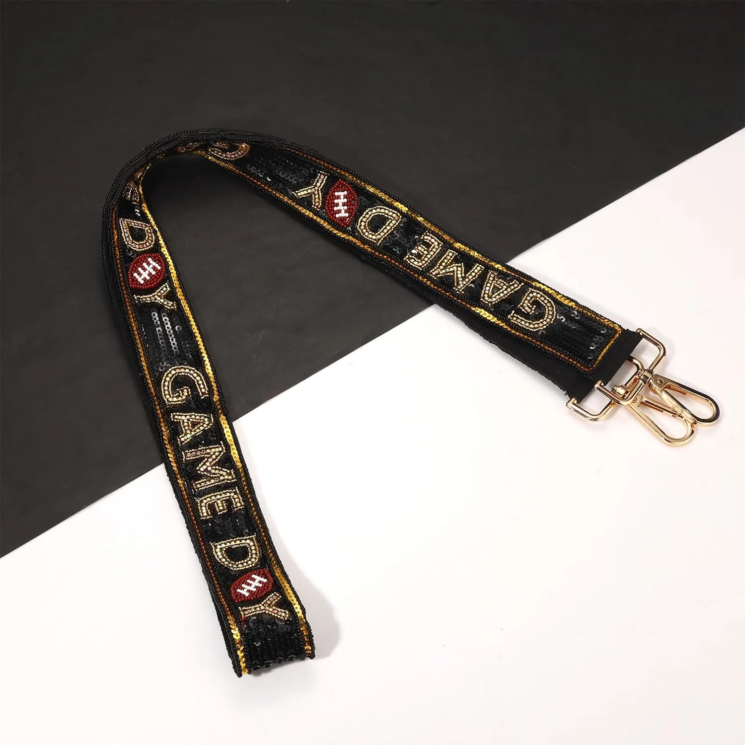 YAHPERN Beaded Purse Straps Game Day Purse Strap Replacement Sequin Crossbody Football Purse Strap for Stadium Clear Bag