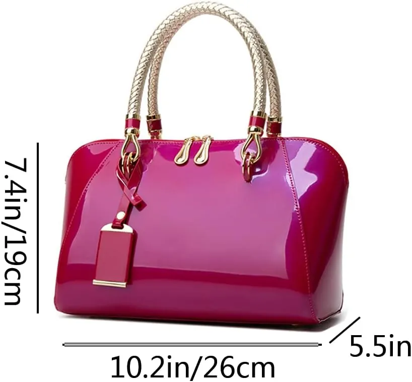 YAQUNICER Top-handle Handbags Purse Satchel for Women Patent PU Shoulder Crossbody Bag Medium Tote