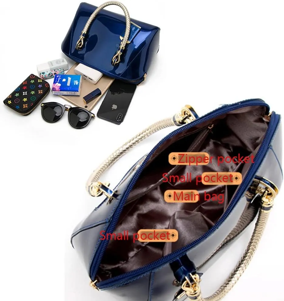 YAQUNICER Top-handle Handbags Purse Satchel for Women Patent PU Shoulder Crossbody Bag Medium Tote