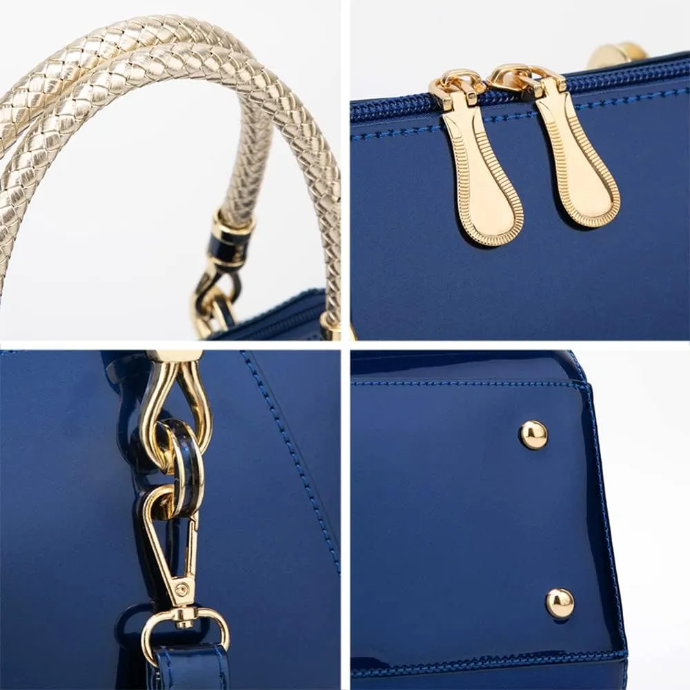 YAQUNICER Top-handle Handbags Purse Satchel for Women Patent PU Shoulder Crossbody Bag Medium Tote