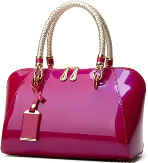 YAQUNICER Top-handle Handbags Purse Satchel for Women Patent PU Shoulder Crossbody Bag Medium Tote