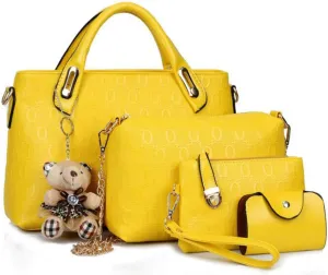 YAQUNICER Women Soft Synthetic PU Leather Metal Chain Tote Satchel Crossbody Shoulder Handbags Bear ornament Clutches