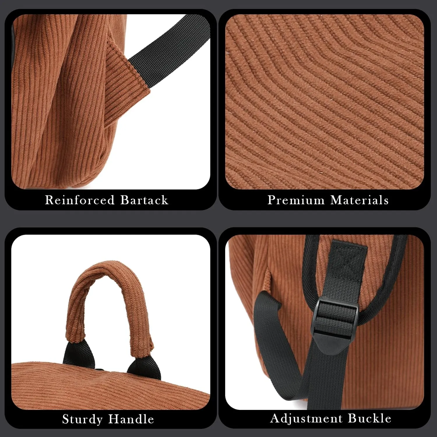 YGR Laptop Backpack for Women and Men, Waterproof Lightweight Travel Daily Rucksack Casual 15.6 inches Computer Bags for College, Brown Corduroy