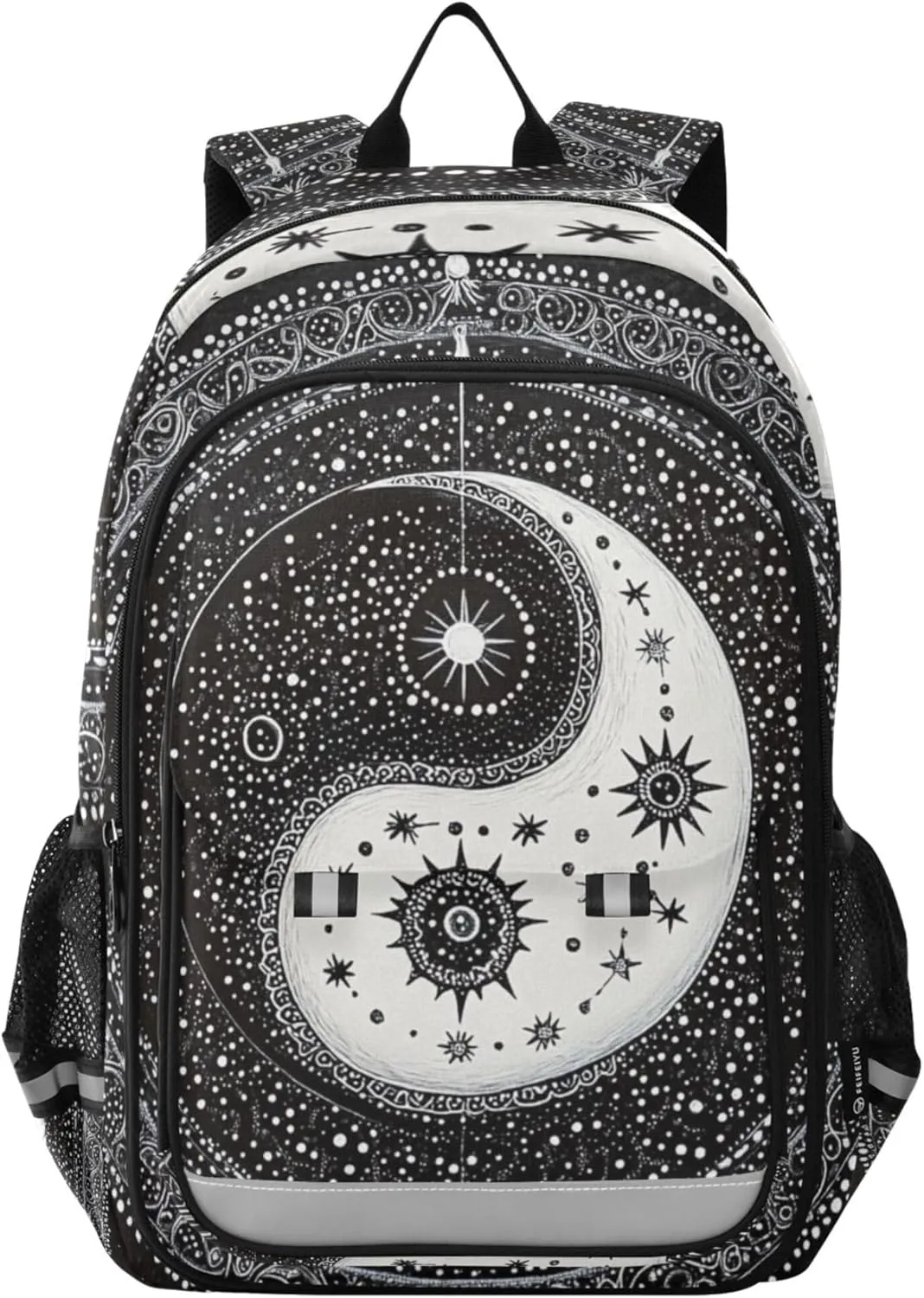 Yin Yang Symbol Mandala Black and White Backpack Lightweight Bookbag Laptop Backpack College School Bag for Teen Boys and Girls