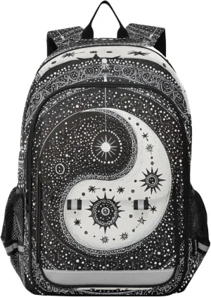 Yin Yang Symbol Mandala Black and White Backpack Lightweight Bookbag Laptop Backpack College School Bag for Teen Boys and Girls