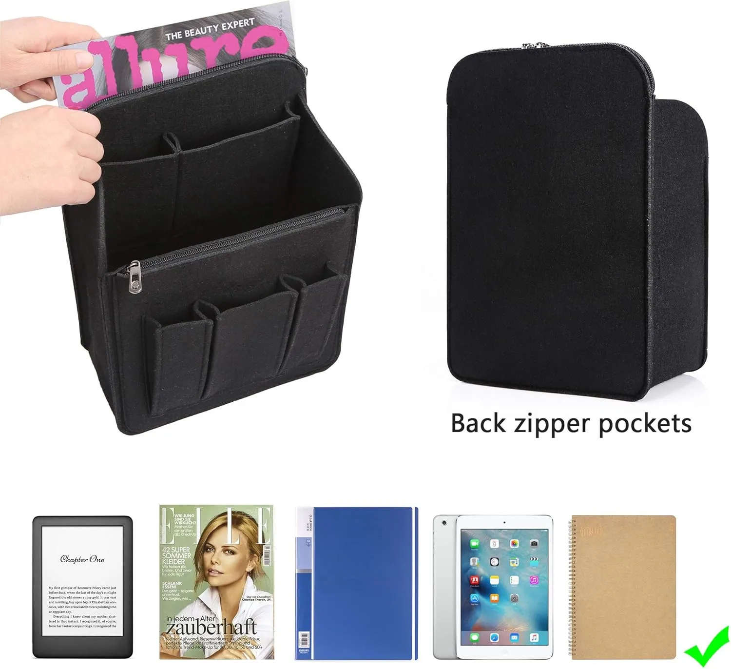 Yoillione Felt Backpack Organizer Insert for Women and Men, Large Travel Rucksack Insert with High Capacity, Lightweight Bag Organizer with Zipper Pocket